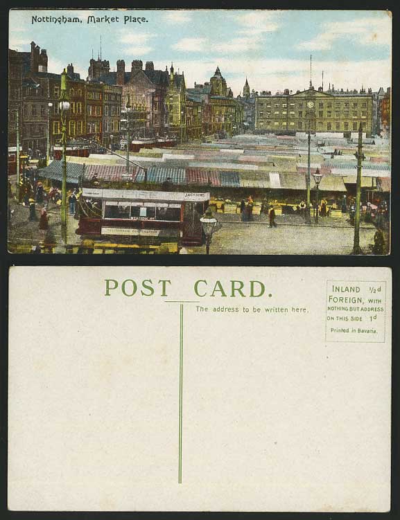 Nottingham MARKET PLACE, Street Scene TRAM Old Postcard