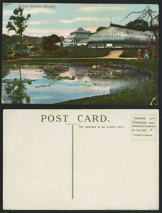 GLASGOW - Botanic Gardens Botanical Garden Old Colour Postcard Pond Lake
