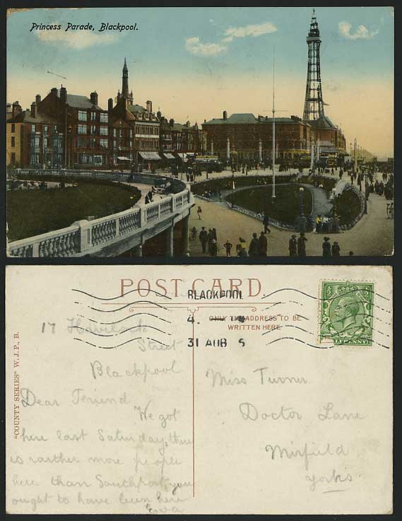 Blackpool 1915 Old Postcard Princess Parade Street TRAM