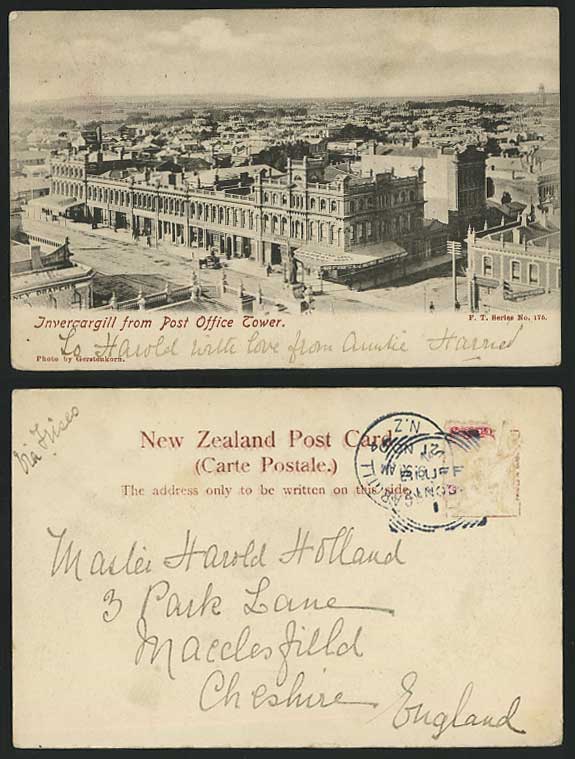 New Zealand 1904 Postcard Invercargill from Post Office
