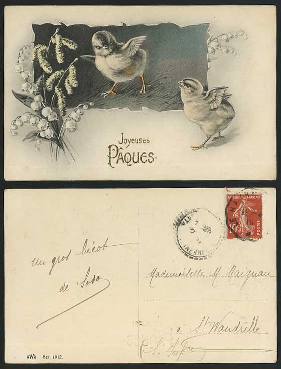Chicks Birds Artist Drawn Easter Greetings Old Postcard