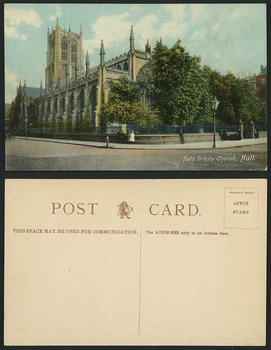 Yorkshire Old Postcard HULL Holy Trinity Church & Clock