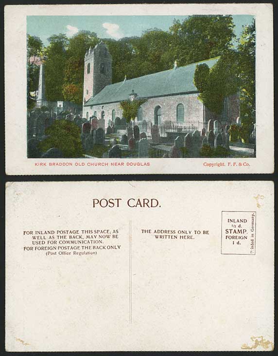 Isle of Man Old Postcard Braddon Kirk Church nr Douglas