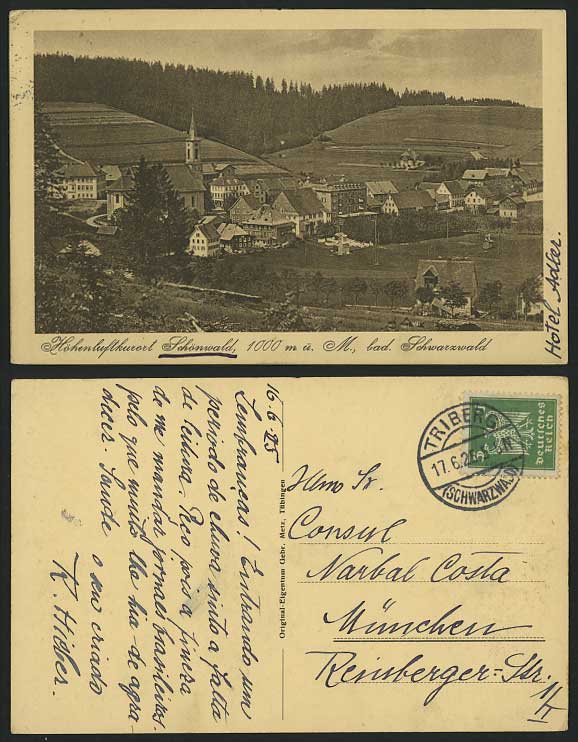 B Schwarzwald 1925 Postcard HoehenluftKurort Schoenwald