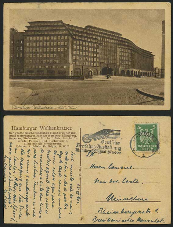 Hamburger Wolkenkratzer - Chile Haus, 1925 Old Postcard