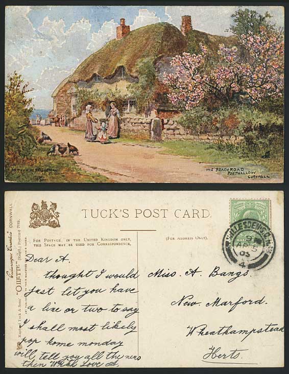 PORTHALLOW Beach Road 1905 Tuck's Postcard AW Bridgeman