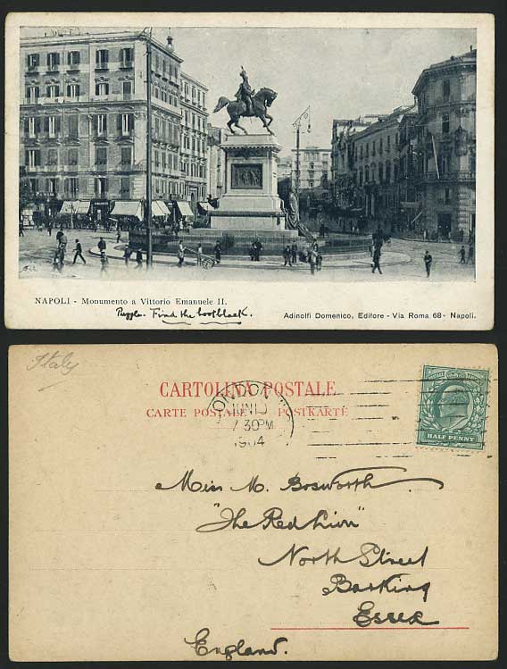 Napoli 1904 Old Postcard Monumento Vittorio Emanuele II