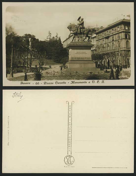 GENOVA Old RP Postcard Piazza Corvetto Monumento V.E.II