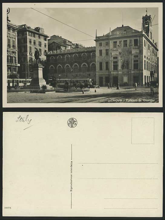 Genova Old Postcard GENOA Palazzo S Giorgio TRAM Street