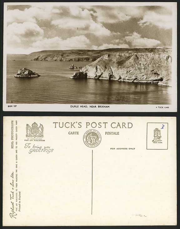BRIXHAM DURLE HEAD Devon Old Tucks Postcard Coast Rocks