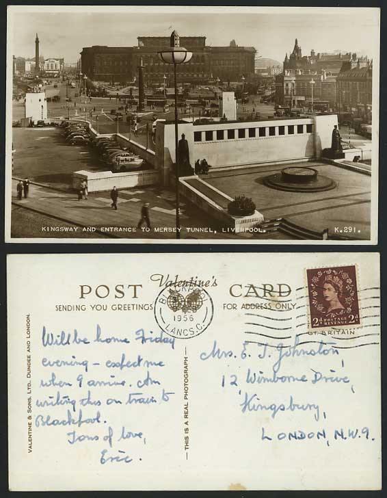 KINGSWAY - to MERSEY TUNNEL Liverpool 1956 Old Postcard