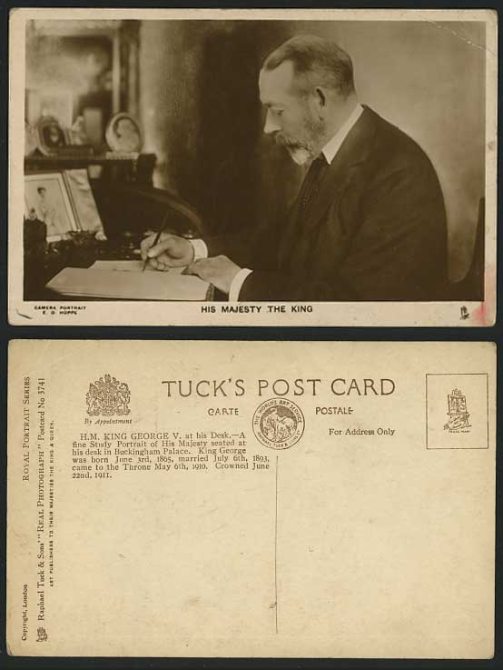 His Majesty KING GEORGE 5th at Desk Old Tuck's Postcard