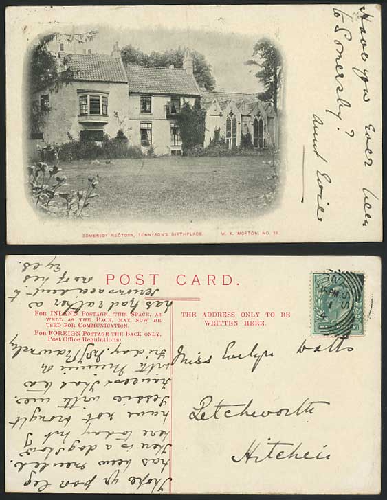 Somersby Rectory, Tennyson Birthplace 1904 Old Postcard
