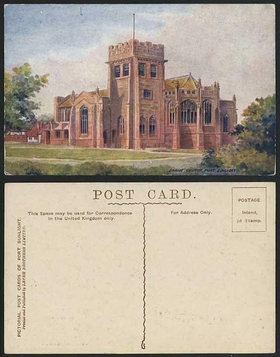 Port Sunlight - CHRIST CHURCH Cheshire Old Art Postcard