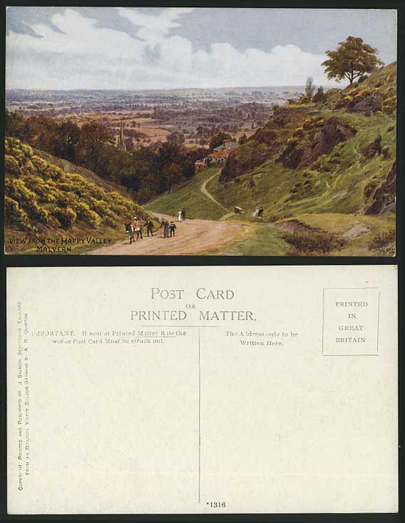 A.R. Quinton Old Postcard MALVERN View from Happy Valley Worcestershire 1316