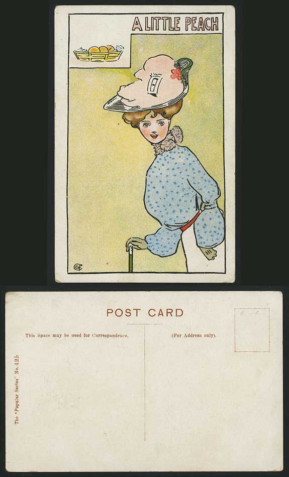 A Little Peach Glamour Lady Woman Fashion Old Postcard