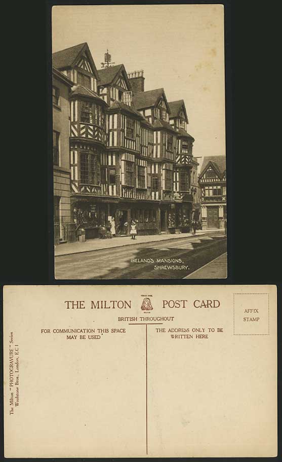 Shrewsbury Old Postcard, Ireland's Mansions & Shopfront