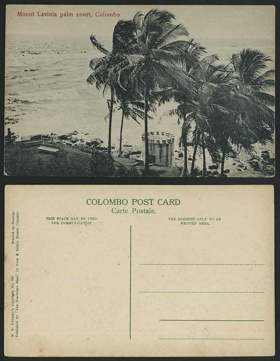 Ceylon Old Postcard MOUNT LAVINIA - PALM COURT, Colombo