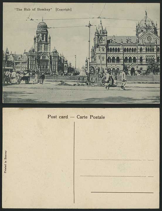 India Old Postcard The HUB of BOMBAY & Street Scene Cart / British Indian