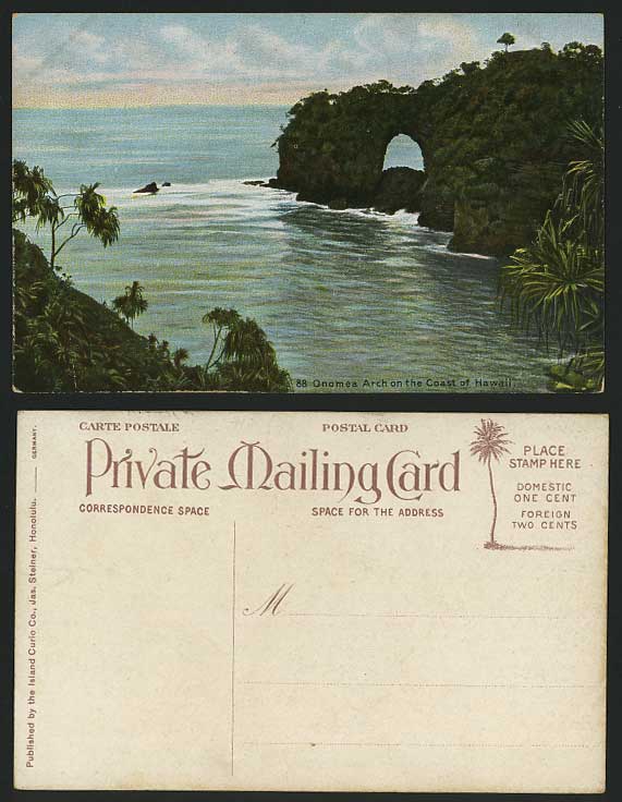 Hawaiian Islands Old Postcard ONOMEA ARCH, Hawaii Coast