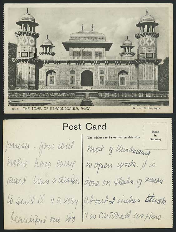 India (British) Old Postcard Tomb of Etmaduddaula, Agra