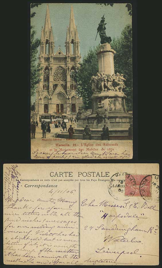 France MARSEILLE 1906 Old Colour Postcard Eglise de Reformes Monument
