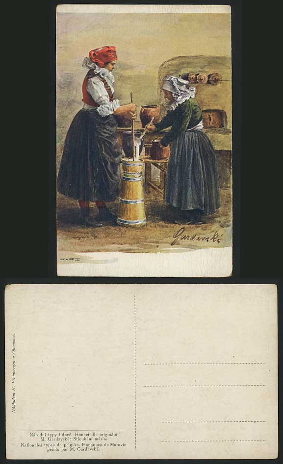 Czechoslovakia Czech WOMEN MAKING BUTTER M. Gardavska Old ART Postcard