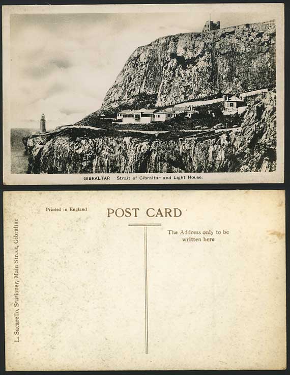Gibraltar Old Postcard STRAIT OF GIBRALTAR & Lighthouse Light House Cliffs Rocks
