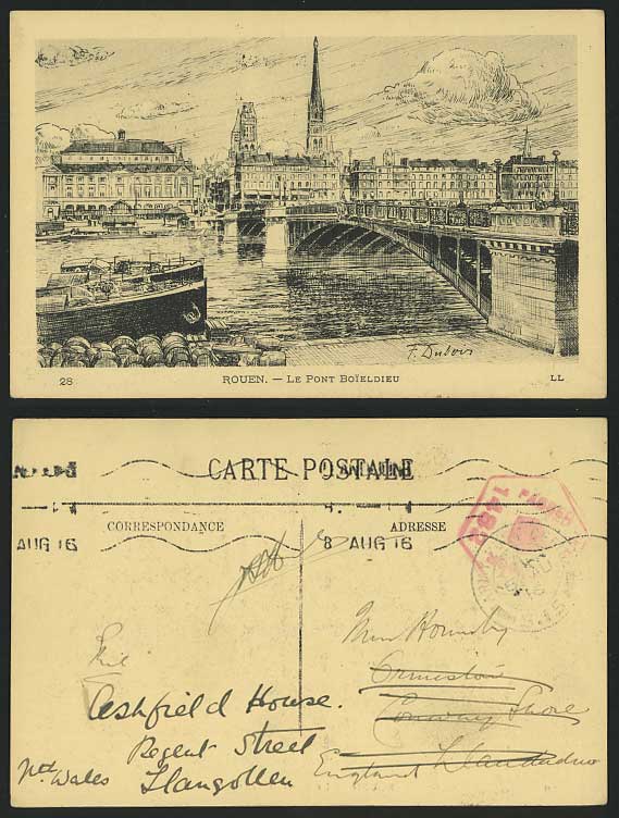 ROUEN 1916 Old Postcard Bridge Pont Boieldieu - Sketch