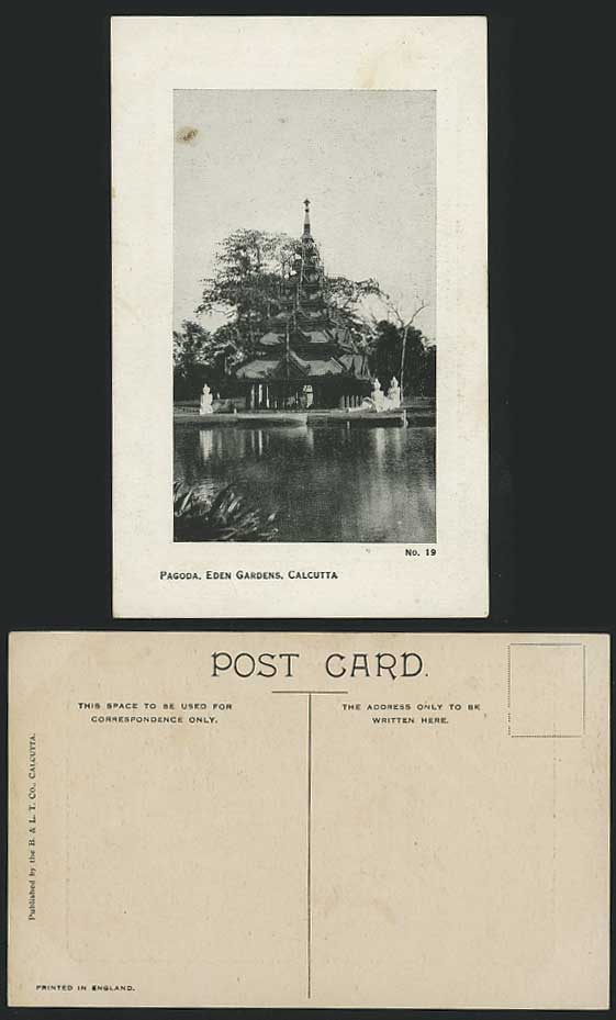 India Old Postcard PAGODA & Lake Eden Gardens Calcutta