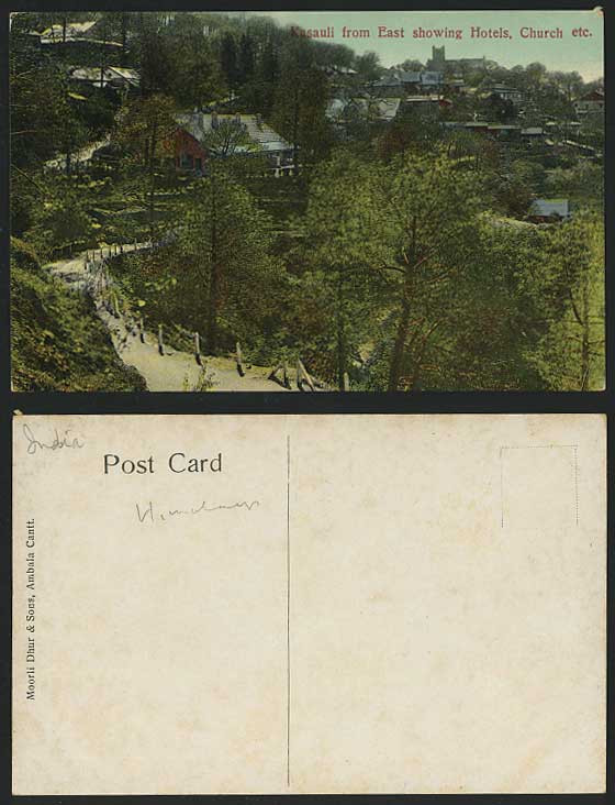 India Old Colour Postcard Kasauli from East, HOTELS CHURCH etc