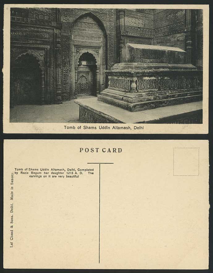 India Old Postcard Tomb of Shams Uddin Altamash - Delhi