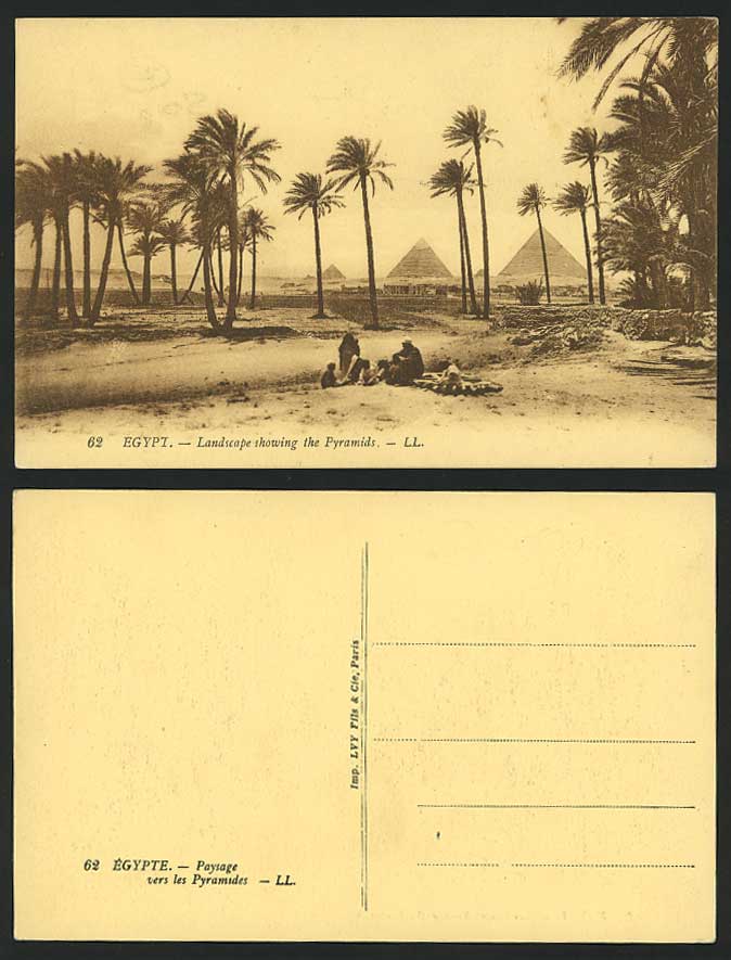 Egypt L.L. 62 Old Postcard Landscape show GIZA PYRAMIDS