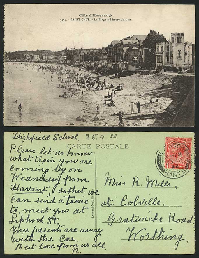 SAINT-CAST 1932 Old Postcard Beach Plage heure du Bain