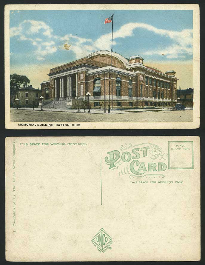 USA Old Postcard Street & Memorial Building Dayton Ohio