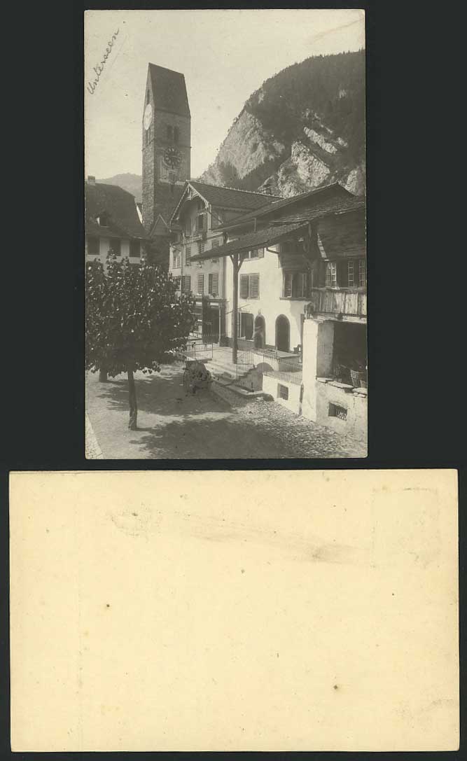 Swiss Switzerland Old RP Postcard Unterseen Clock Tower