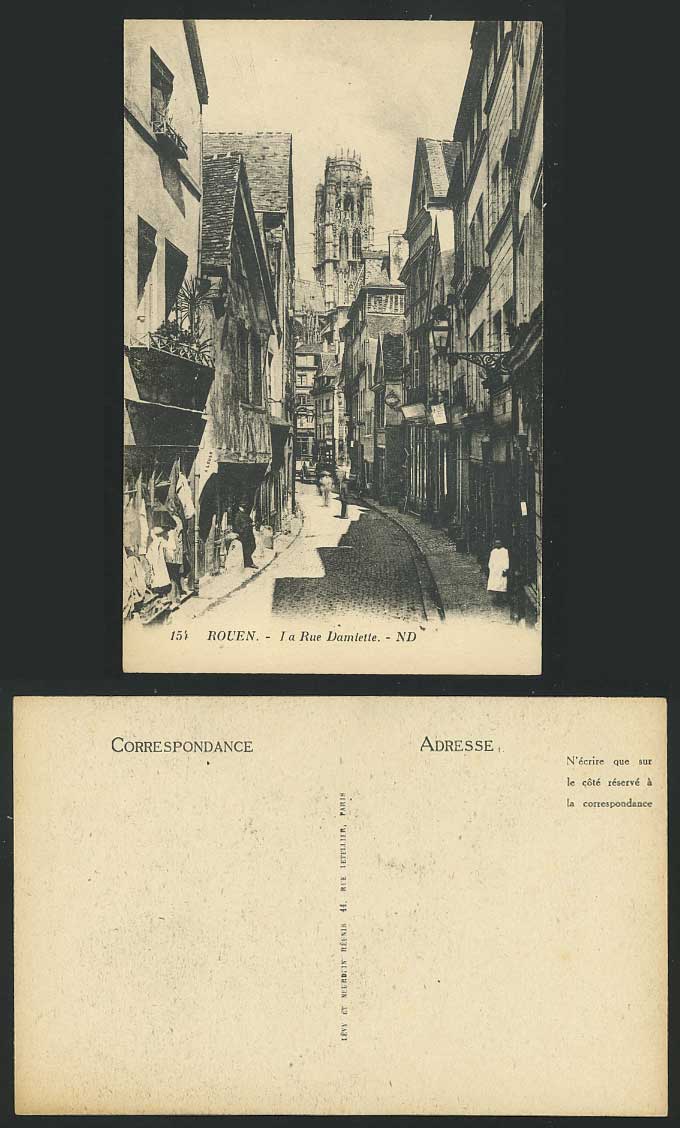 France ROUEN La Rue Damiette, Street Scene Old Postcard