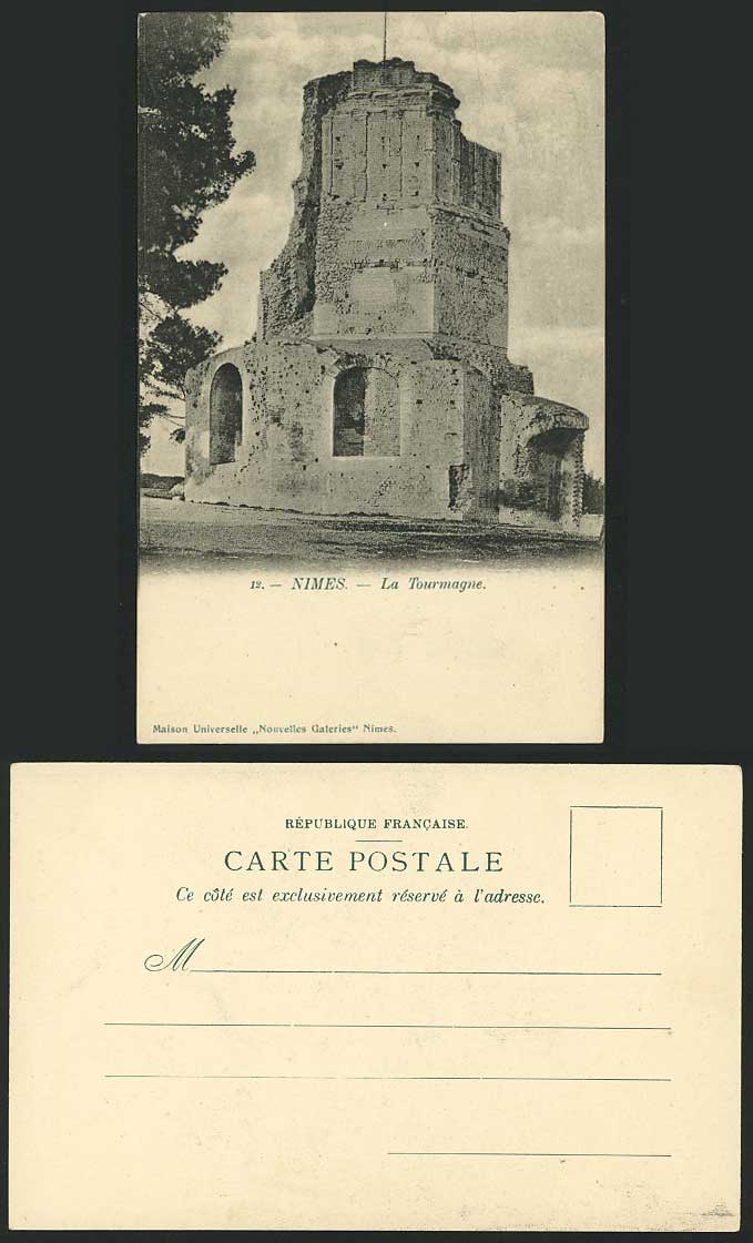 France Nimes La Tourmagne Tower Ruins Old U.B. Postcard