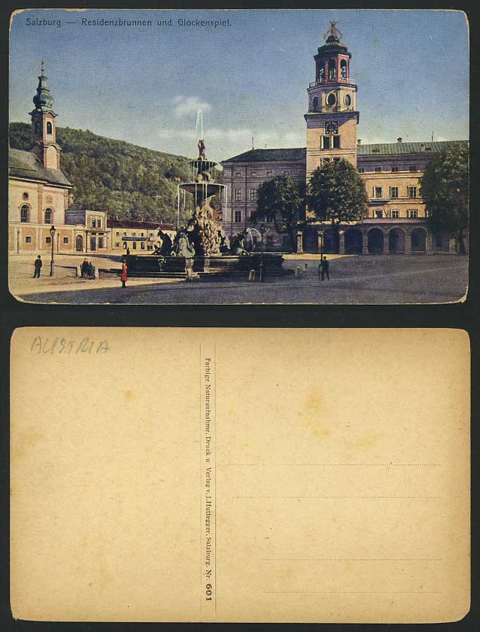 SALZBURG Old Postcard Residenzbrunnen und Glockenspiel