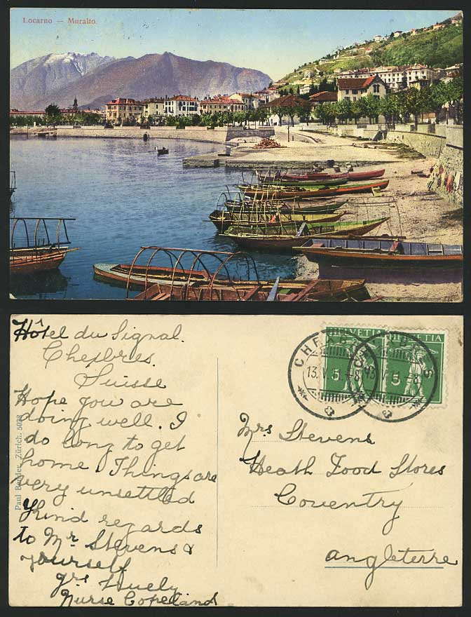 Swiss 1911 Old Colour Postcard LOCARNO - MURALTO, Boats