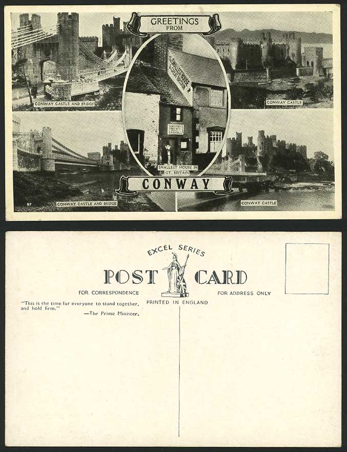 Conway Castle Bridge Smallest House in GB Old Postcard
