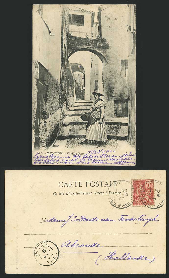 MENTON 1902 Postcard Vieille Rue Old Street Scene Woman