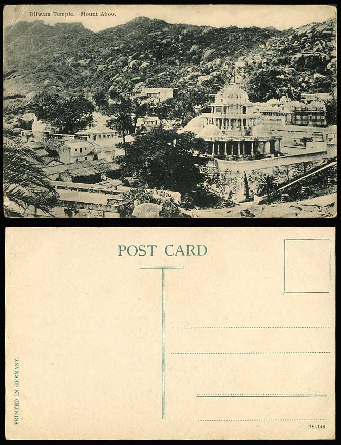 India Old Postcard Dilwara Temple Mount Aboo Abu, Mountains Palm Trees (British)