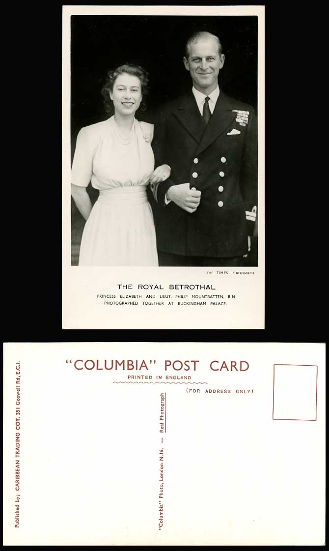 The Royal Betrothal Princess Elizabeth, Lieut Philip Mountbatten Old RP Postcard