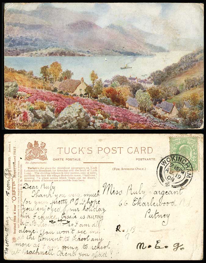 Tarbet Village, Loch Lomond 1908 Old Tuck's Oilette Postcard H.B. Wimbush Signed