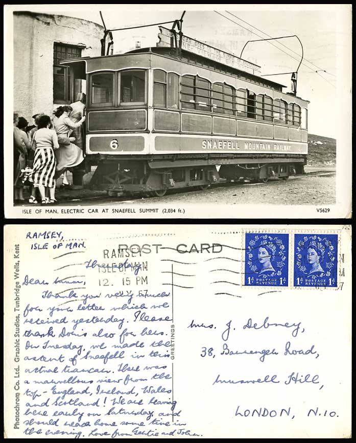Isle of Man Electric Car Tram No.6 at Snaefell Summit 2034 ft. 1957 Old Postcard