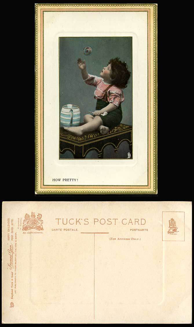 Little Boy or Girl & Bubble How Pretty Tuck's Happy Childhood Old Postcard Child
