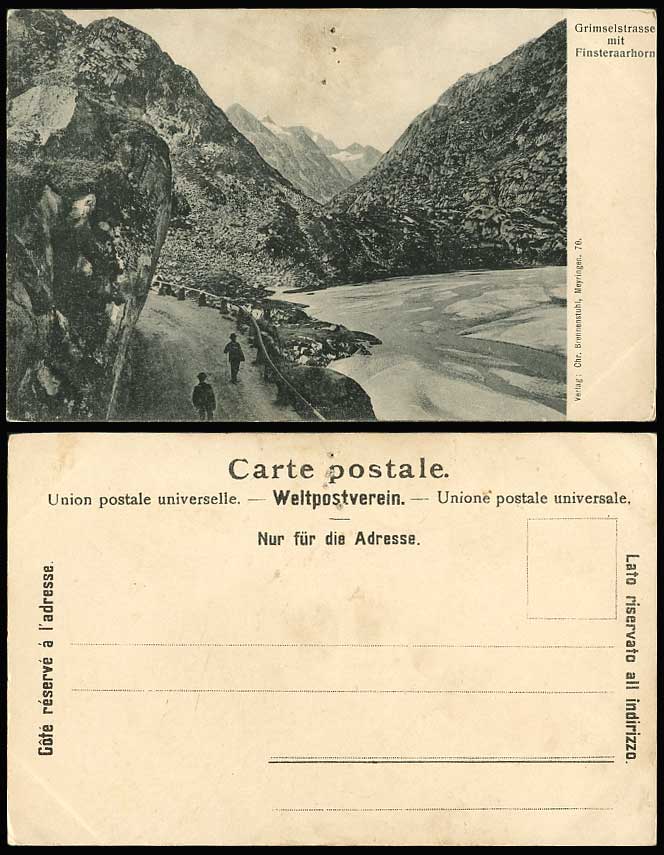 Switzerland Swiss Old U.B. Postcard Grimselstrasse mit Finsteraarhorn Glacier Mt