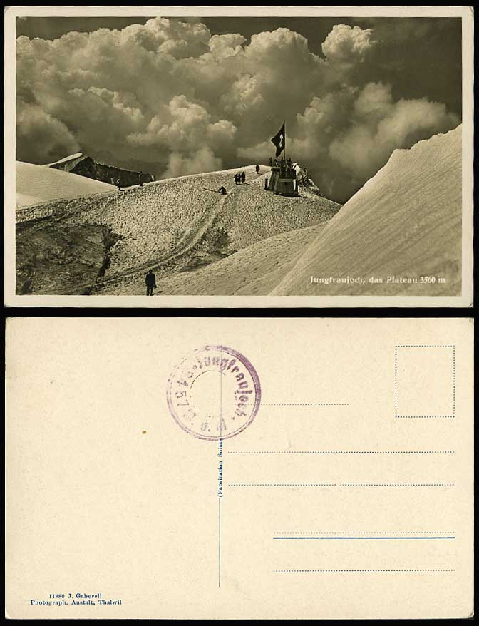 Switzerland Jungfraujoch das Plateau 3560m Swiss Flag Mt Old Real Photo Postcard