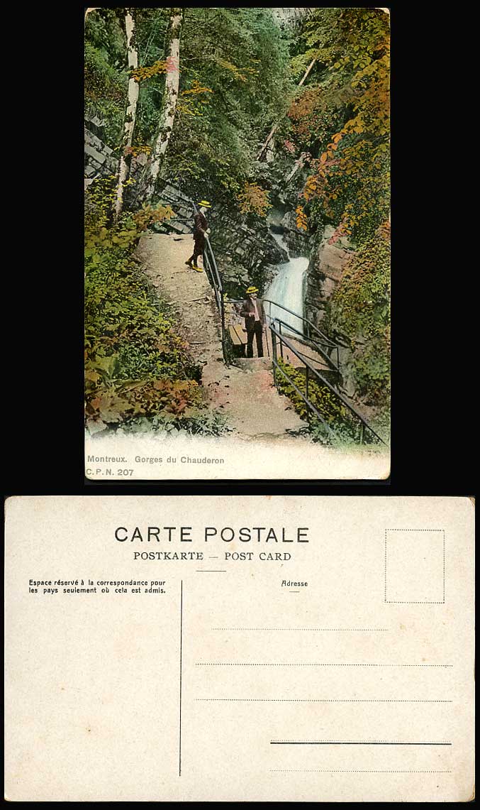 Switzerland Montreux Gorges du Chauderon Waterfall Old Colour Swiss Postcard CPN